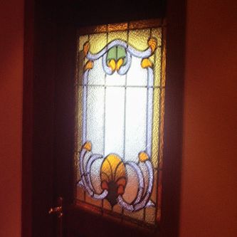 deur, glas in lood, art nouveau, interieur, glasraam