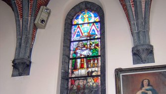 gerestaureerd, glas in lood, kerk, kerkraam, interieur