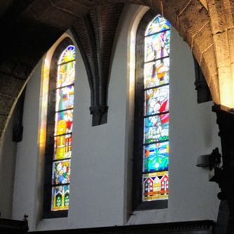 kerk, interieur, kleuren, glas in lood, glasramen