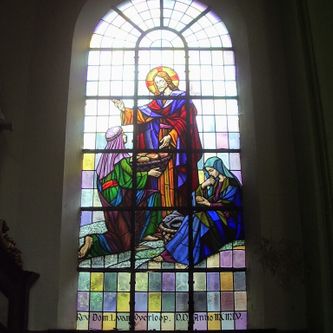 kerk, jezus, glasraam, glas in lood, raam